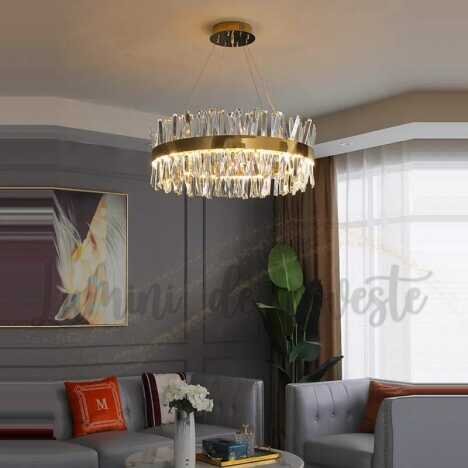 Candelabru LED 50 W Krystal Mixy 40, LED inclus, 1 surse de iluminare, Telecomanda, Dimabil, Lumina: